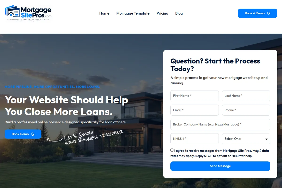 Real Mortgage Site Pros contact form example with name, email and phone fields; this is a contact form, not a chatbot