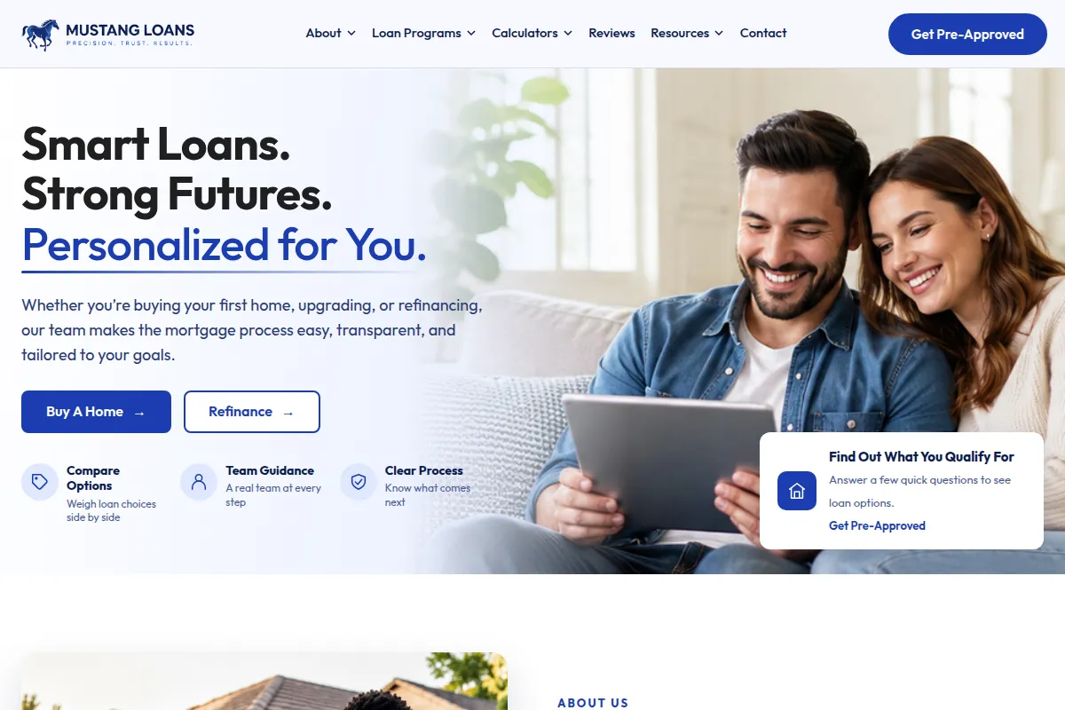 Team Advantage template homepage introducing a mortgage team