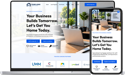 Your Business Builds Tomorrow. Let’s get you home today. mortgage website template